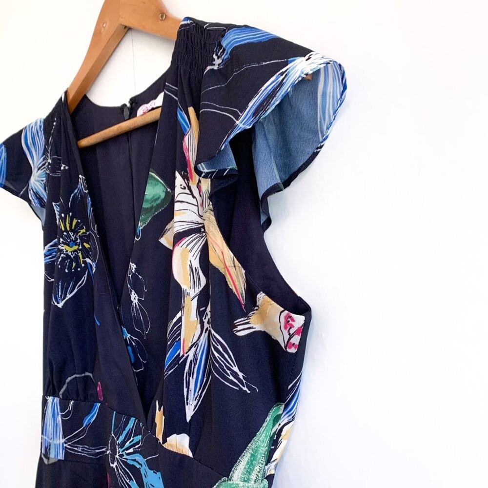 Parker Cosmic Fleur Flutter Short Sleeve Mini Ruffle Dress Navy Multi Small - Picture 6 of 16